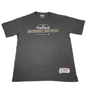 Milwaukee Brewers T-Shirt Mens Large L Grey Graphic‎ Tee MLB Authentic Majestic